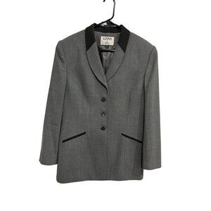 Kasper For A.S.L Wool Womens Blazer Jacket Gray Black Trim Size 12